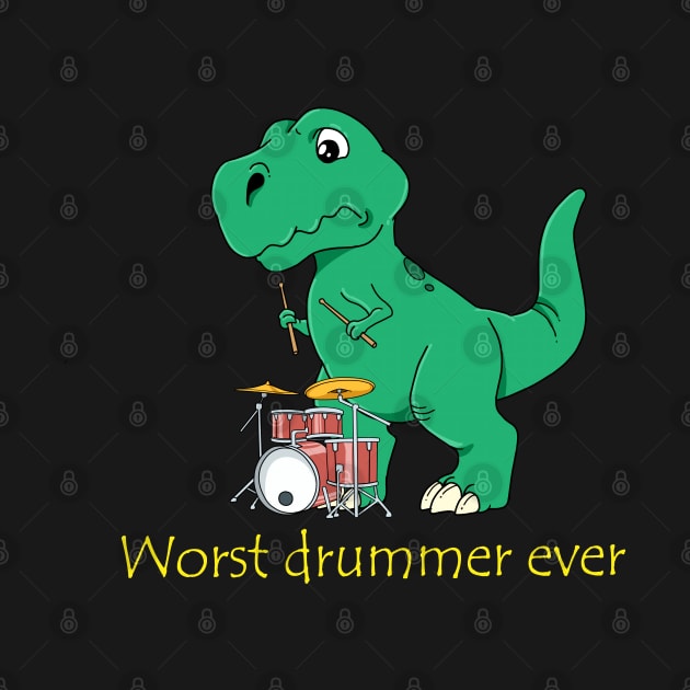 Worst Drummer Ever Drummers T Rex Drumming Gift Dinosaur Print by Linco