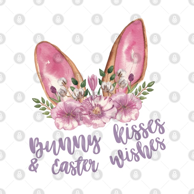 Bunny Kisses & Easter Wishes - Bunny Ears with Flowers by Patty Bee Shop