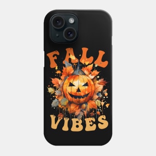 Fall Vibes Pumpkin Watercolor Illustration with Autumn Leaves Phone Case