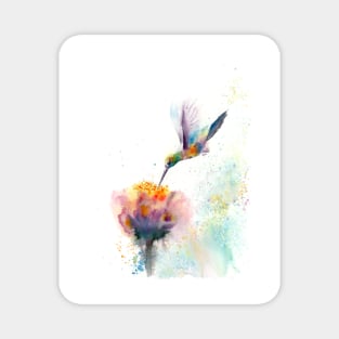 Watercolor Hummingbird with flower Magnet