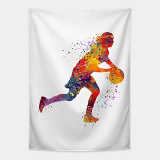 Girl Basketball Dribbling Watercolor Tapestry