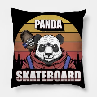 Panda Skateboard Retro Sunset Pillow