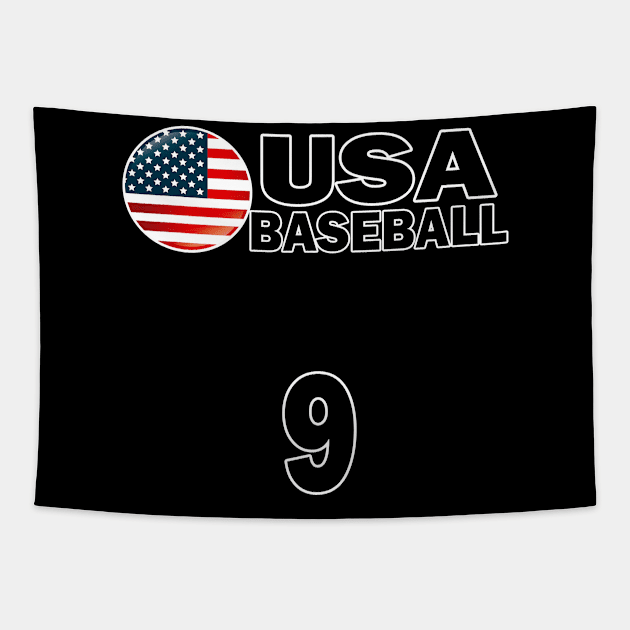 USA Baseball Number 9 T-shirt Design Tapestry by werdanepo