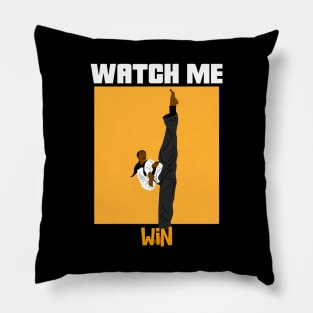 Watch Me Win Brown Skin Black Girl Magic Martial Arts Karate Kungfu Jiu Jitsu Krav Maga Taekwondo Afro Kwanzaa Gift Design Pillow