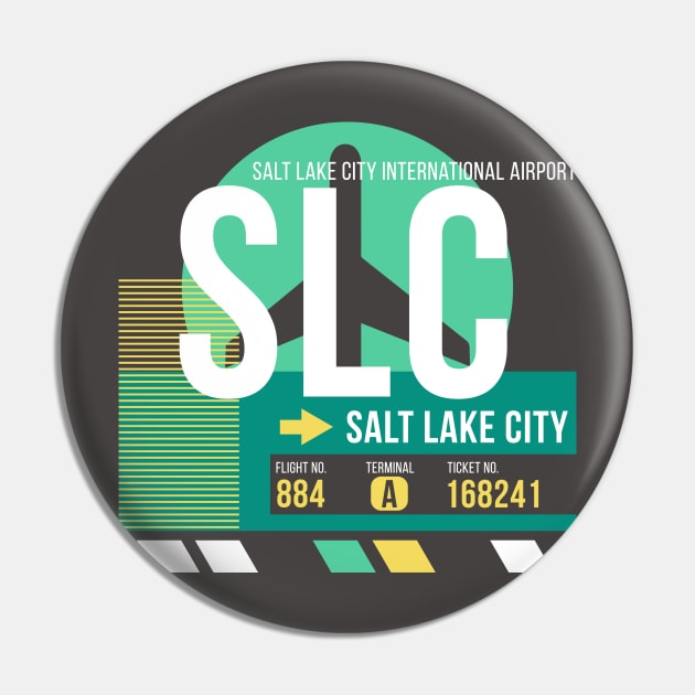 Salt Lake City (SLC) Airport // Retro Sunset Baggage Tag Pin by Now Boarding