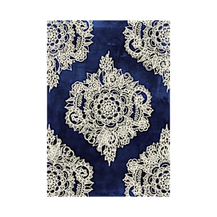 Cream Floral Moroccan Pattern on Deep Indigo Ink T-Shirt