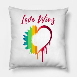 Love Wins Sunflower Rainbow Heart Pillow