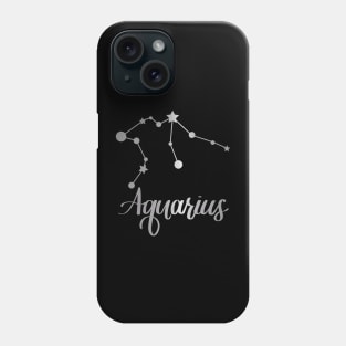 Aquarius Zodiac Constellation in Silver - Black Phone Case