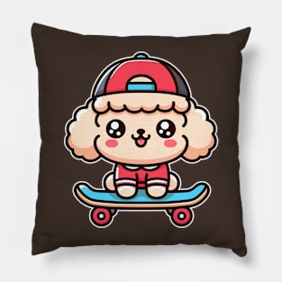 Kawaii Poodle Puppy On A Skateboard Cute Skateboarding Lover Pillow