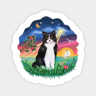 Black and White Tuxedo Cat in "Wish Star" Magnet