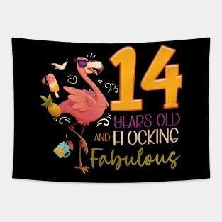 14 Years Old Birtday Flocking Fabulous Flamingo Lover gift for kids Tapestry