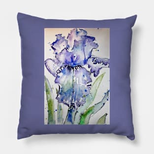 Purple Iris Watercolor and Ink Painting Pillow