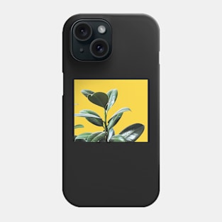 Graphic green botanicals, yellow background Phone Case