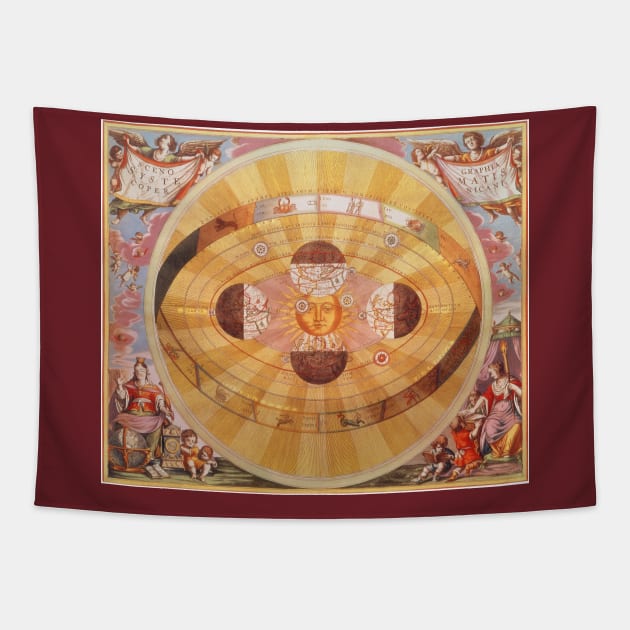 Antique Copernican Solar System by Andreas Cellarius from Harmonia Macrocosmica Tapestry by MasterpieceCafe