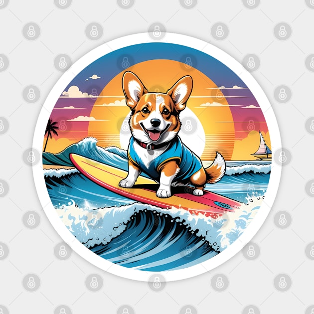 Surfing corgi Magnet by ArtfulTat
