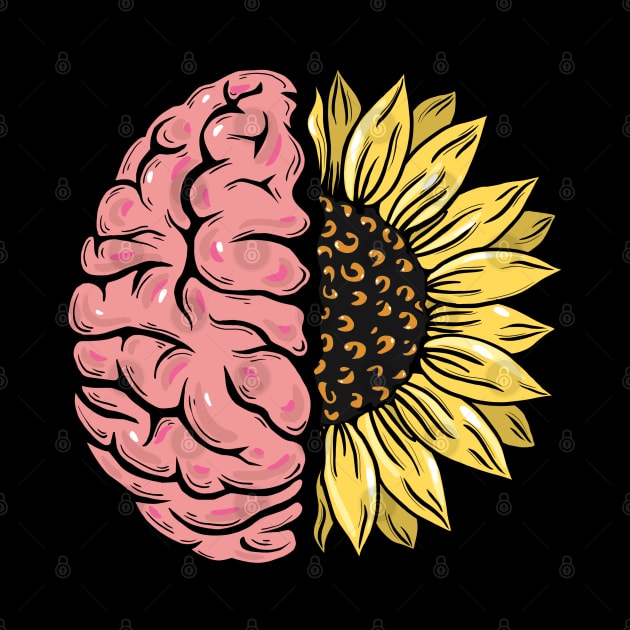 Brain Floral sunflower, Mental Health Matters by Collagedream