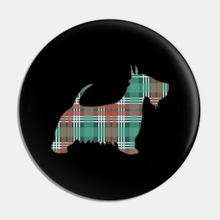 Christmas Coloured Tartan Scottish Terrier Dog Silhouette Pin