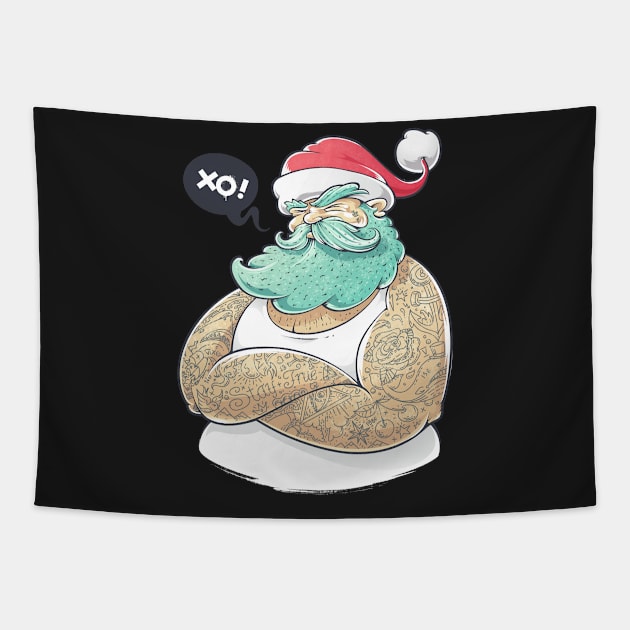 Hipster Santa with Tattoos Tapestry by bluerockproducts