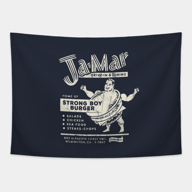 Ja-Mar Strong Boy Burger Tapestry by Teephemera