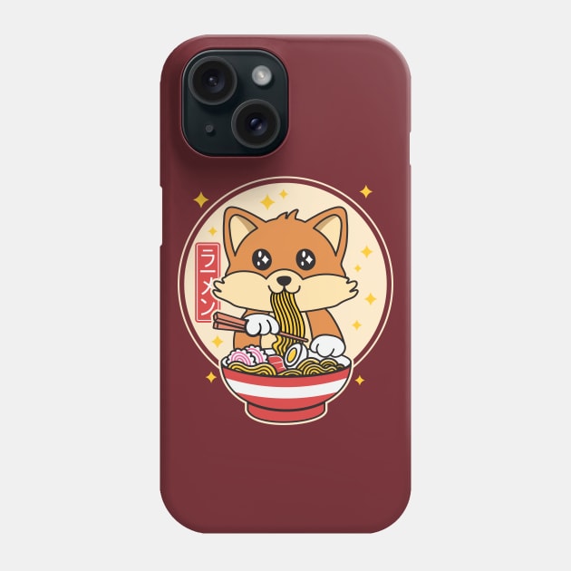 Cute Fox Eating Ramen Kawaii Japanese Food Phone Case by Cuteness Klub