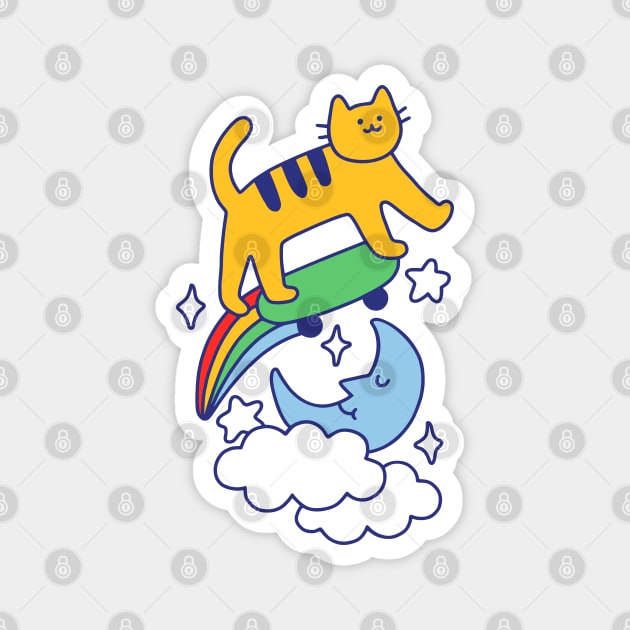 Cat Flying On A Skateboard Magnet by obinsun