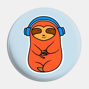 Happy Orange Sloth Listening to Music Pin
