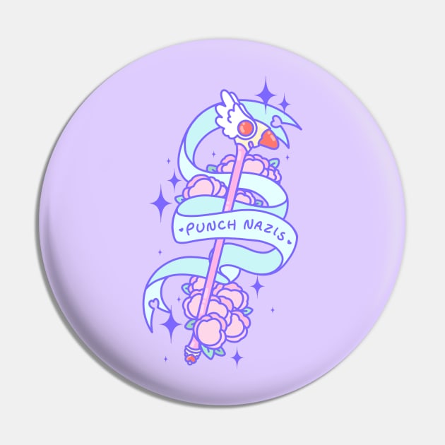 Punch Nazis Bird Wand - Kawaii Justice Series Pin by Cosmic Queers