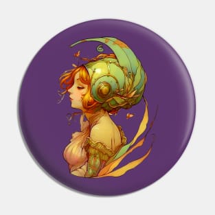 Garden Girl With A Snail Inspired Fantasy Headwear Art Nouveau Illustration Pin