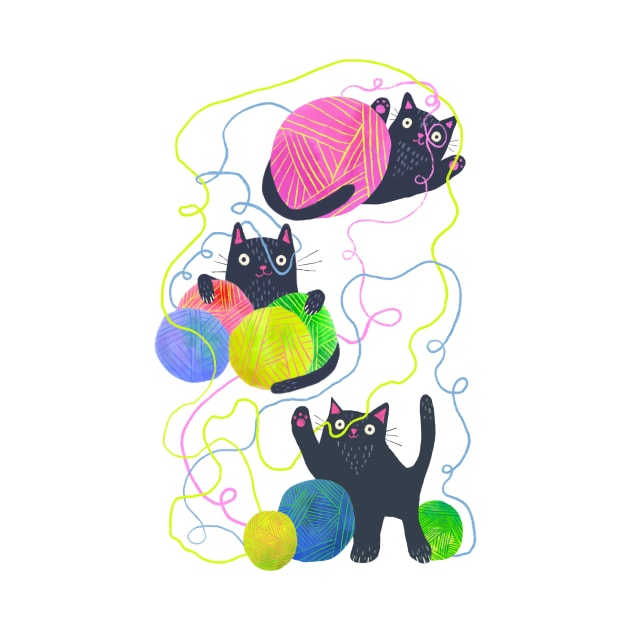Super Cute Black Cats Design: Playful Yarn Kitties Delight by RH Creatives