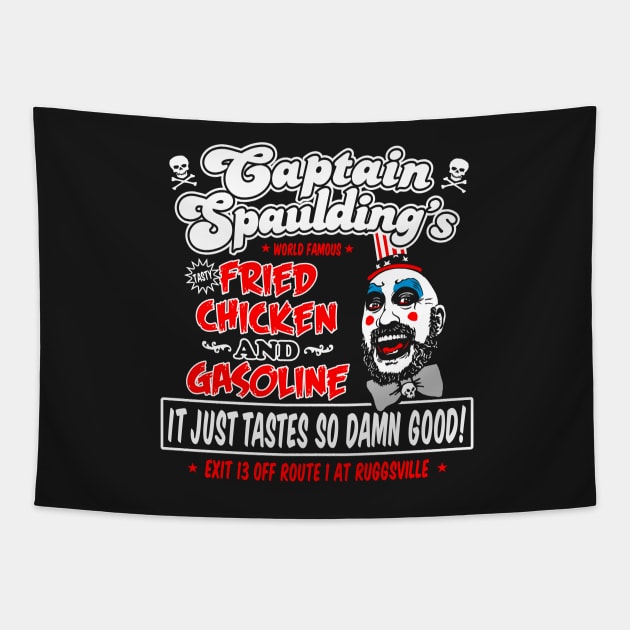 Captain Spaulding Fried Chicken and Gasoline Tapestry by Fuzzy Bear