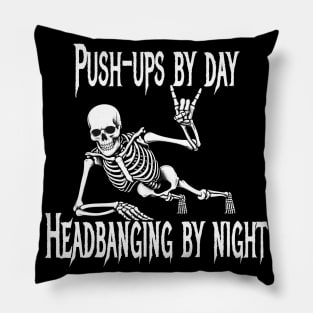 Metalhead Skeleton Doing Push-Ups Pillow