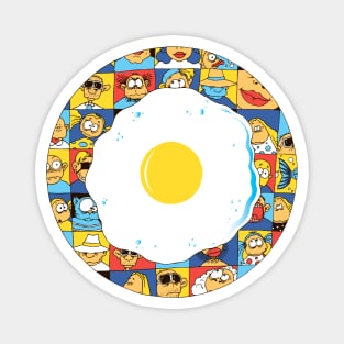 Fried Eggs Round Print with Cartoon Characters Magnet