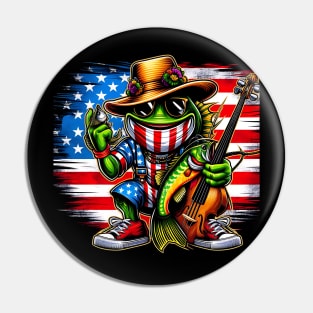 National Mardi Gras Bass Fishing Design Design with US Flag Pin