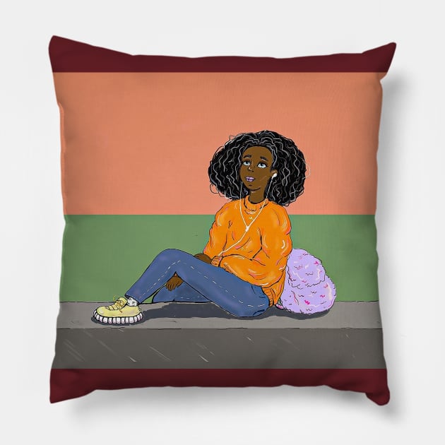 children's illustration of a girl Pillow by Sofi20