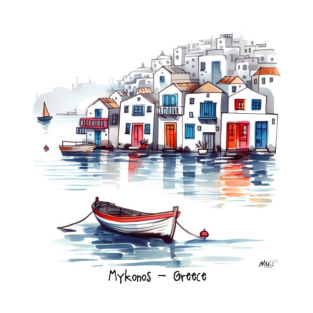 Mykonos Greece Graphic Tee | Little Venice by Mad Monkey Creations