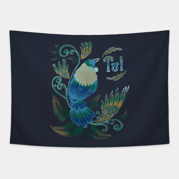 Tui bird Tapestry by akaneyabushita