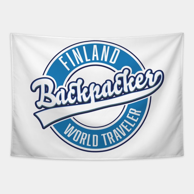 Finland backpacker world traveler logo. Tapestry by nickemporium1
