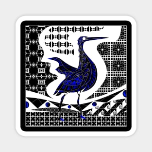 blue heron agami bird in black talavera patterns in mexican wallpaper ecopop Magnet