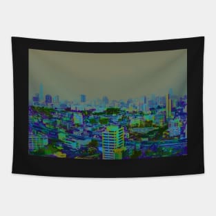 Globalization and climate change city at dusk Tapestry