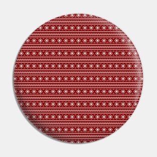 Dark Christmas Candy Apple Red Snowflake Stripes in White Pin