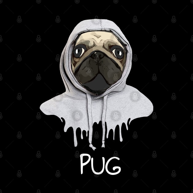 Pug, pug face and hooded sweatshirt, pug lovers, gift for pug lovers by Collagedream