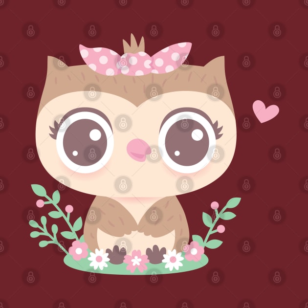 Cute Baby Owl With Pink Bow by rustydoodle