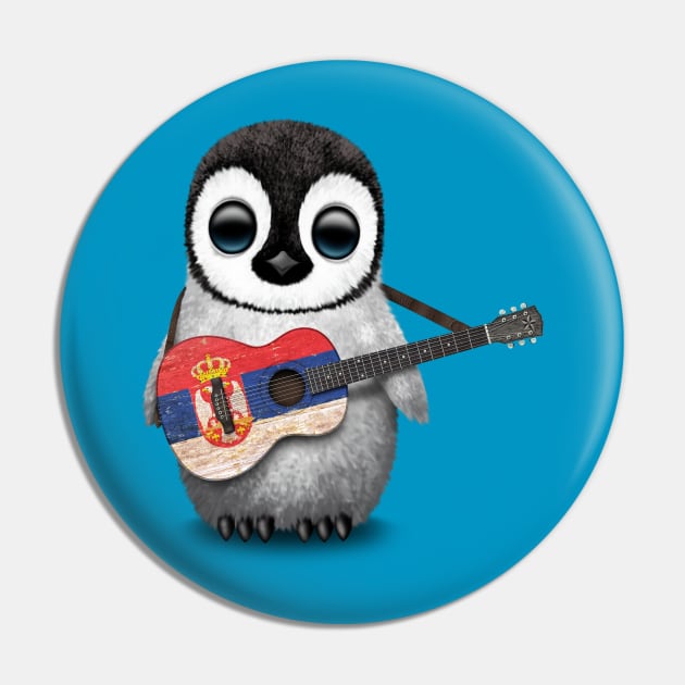 Baby Penguin Playing Serbian Flag Guitar Pin by jeffbartels