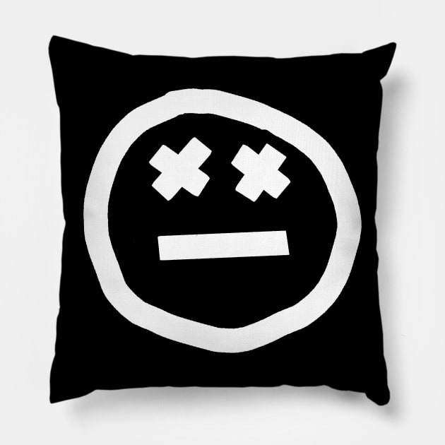 White Line Minimal Round Face X Eyes Pillow by ellenhenryart