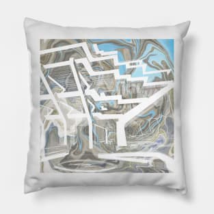 brutal brutalist architecture in modern sketch art ecopop in white Pillow