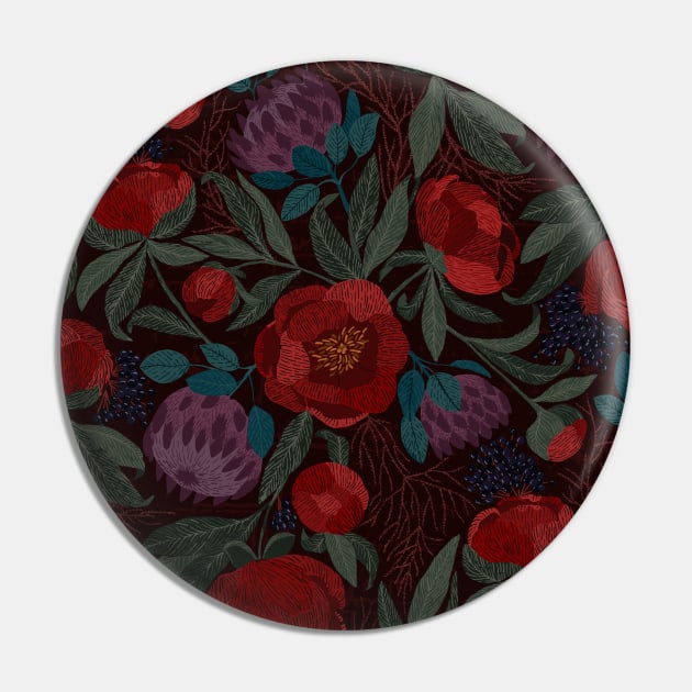 Peony burgundy dark Pin by DenesAnnaDesign