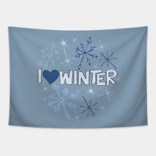 I Heart Winter Illustrated Text with snowflakes Tapestry