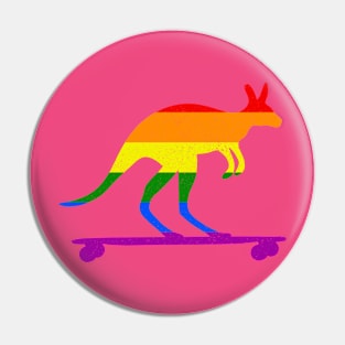 Skater Kangaroo Longboard Skateboard Rainbow Flag Kids Gift Pin