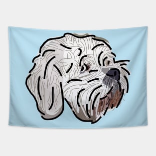 Bichon Frise Mix Dog Portrait Blue Tapestry