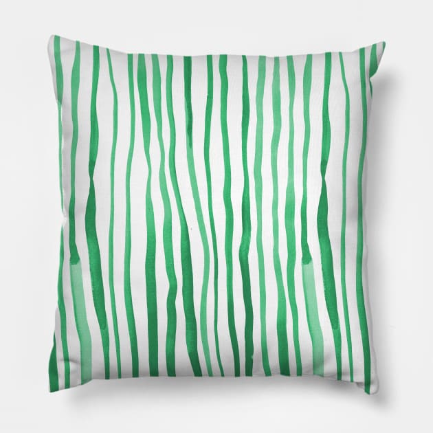 Vertical watercolor lines - green Pillow by wackapacka